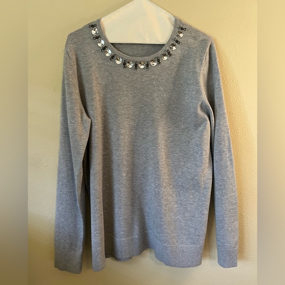 ANN TAYLOR Grey Embellished Long Sleeve Sweater Size XXL - Picture 2 of 11